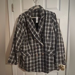 Lane Bryant black/white tweed double breasted blazer size 28